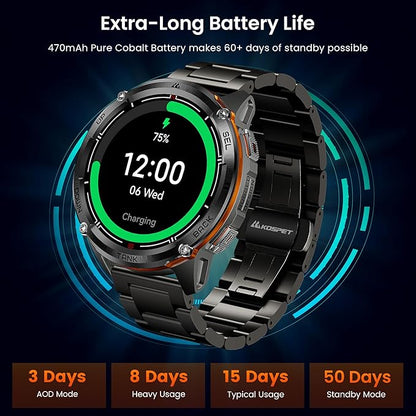 KOSPET Tank T3 Ultra 2 GPS Smart Watch for Men, Extra-Long Battery, Full Stainless Steel Body Rugged Smartwatch with Bluetooth Calling, Pressure&Altitude&Compass(2 Bands)