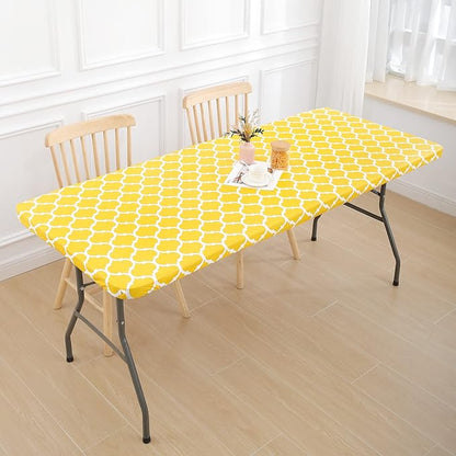 Smiry Rectangle Picnic Table Cover, Waterproof Elastic Fitted Camping Tablecloths for 4 Foot Tables, Wipeable Flannel Backed Vinyl Tablecloth Protector for Indoor, Outdoor (Yellow, 30x48 Inches)