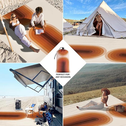 Large Waterproof Sandproof Beach Blanket for 4 Adults, Outdoor Beach Mat with 4 Stakes, 210T Polyester Lightweight Foldable Picnic Blanket Accessories Must Haves for Travel, Camping, Hiking