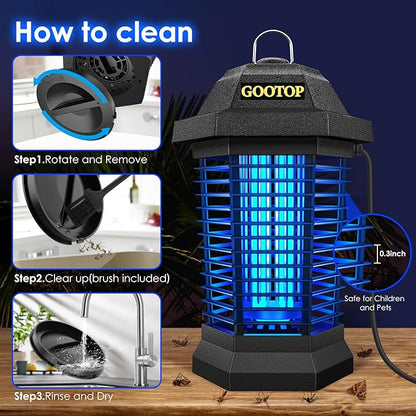 GOOTOP Bug Zapper Outdoor, Mosquito Zapper, Electric Fly Zapper, Mosquito Killer, Fly Traps, 3 Prong Plug, Flying Insects Zapper Indoor Outdoor 90-130V, 4200V, ABS Plastic Outer (Black)