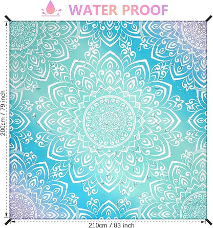 Beach Blanket Waterproof Sandproof Beach Mat Quick Drying Durable Outdoor Picnic Mat for Beach Festival Travel Picnic Camping Hiking (Gradiant Blue-Mandarin,79"×83"(4 Person))