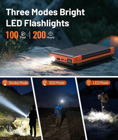 Power Bank Solar Charger 46800mAh Built in 4 Cables 3 Foldable Solar Panels, PD20W Fast Charging Portable Charger, LED Display Powerbank USB C in/Output, External Battery Pack with SOS Camping Light