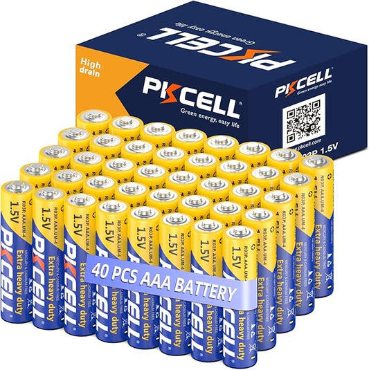 PKCELL AAA Batteries 40 Pack, Triple A Batteries, 1.5V High-Performance Carbon Battery for LED Candles Clock Remote Controls Flashlights