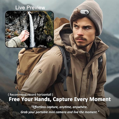 Mini Body Camera Action Cam with Auido & Video Recording - 64G IPX7 Waterproof Thumb Size Hands Free Body Worn Cameras - Wearable Portable Camcorder for Work Travel Pet Walk Vlog(White)