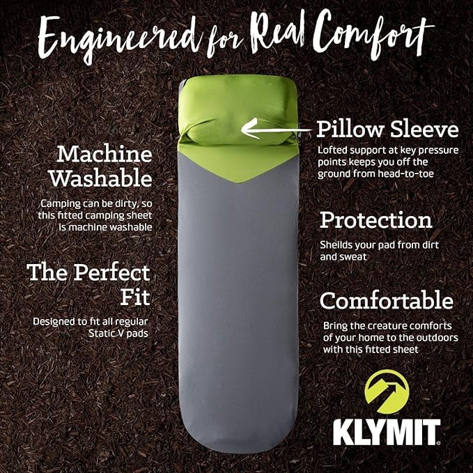 Klymit Insulated Static V Lite 2.5" Thick Inflatable Camping Pad and Static V Sheet Pad Cover Bundle for Hiking and Backpacking