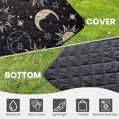 Waterproof Outdoor Blanket, 78.7x55inch, Printed Large Picnic Blankets, Foldable Picnic Mat, Camping Blanket for Picnic, Grass, Park, Lawn, Beach - Sun and Moon