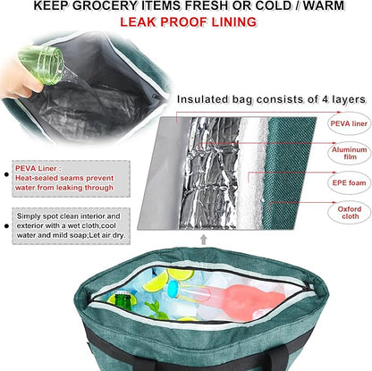 BeeGreen Insulated Cooler Bag Leakproof Freezer Shopping Tote for Groceries Thermal Food Delivery Bag