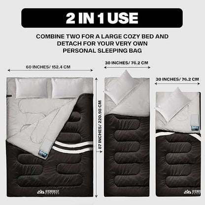 IFORREST Double Sleeping Bag for Adults - 2 Person Cold Weather(3-4 Seasons) Camping Bed, Extra-Wide & Warm - Queen Size XL