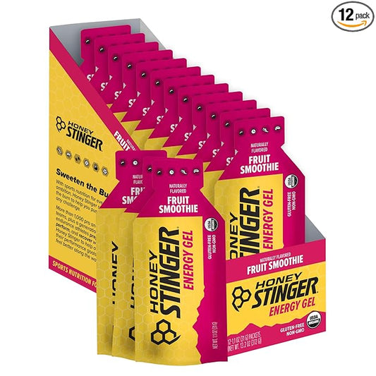 Honey Stinger Organic Fruit Smoothie Energy Gel, Gluten Free & Caffeine Free, for Exercise, Running and Performance, Sports Nutrition for Home & Gym, Pre and Mid Workout, 12 Pack, 13.2 Ounce