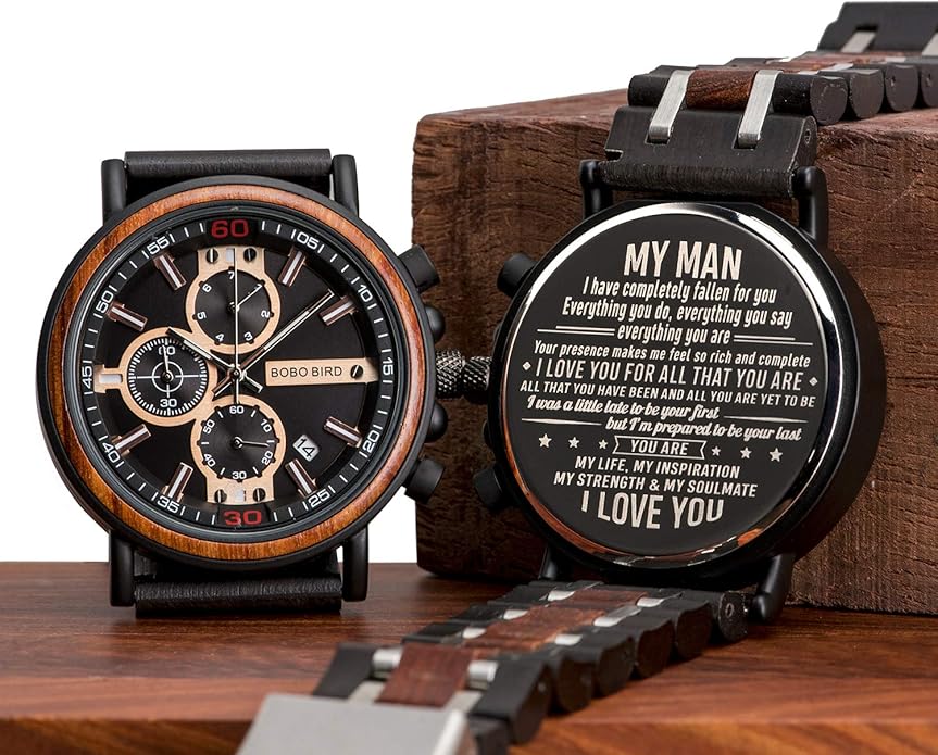 BOBO BIRD S18-1 Personalized Engraved Wood Watch Customized Wooden Watches for Husband Boyfriend Birthday Anniversary