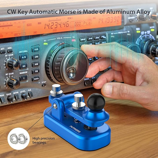 Mini Morse Radio Key CW HAM Send Telegram Double Paddle Morse Code Key with Aluminum Alloy Body Base Blue(S)