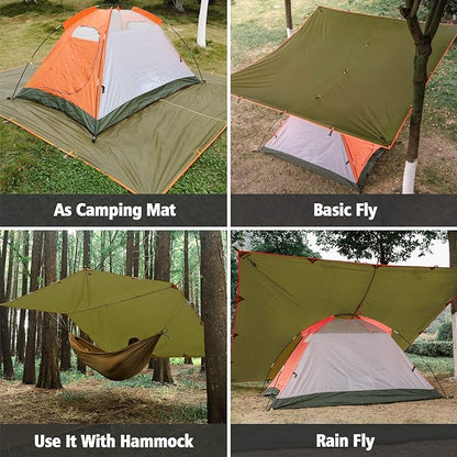 FREE SOLDIER Waterproof Portable Multifunctional Outdoor Camping Traveling Awning Backpacking Tarp Shelter for Rain (Brown)