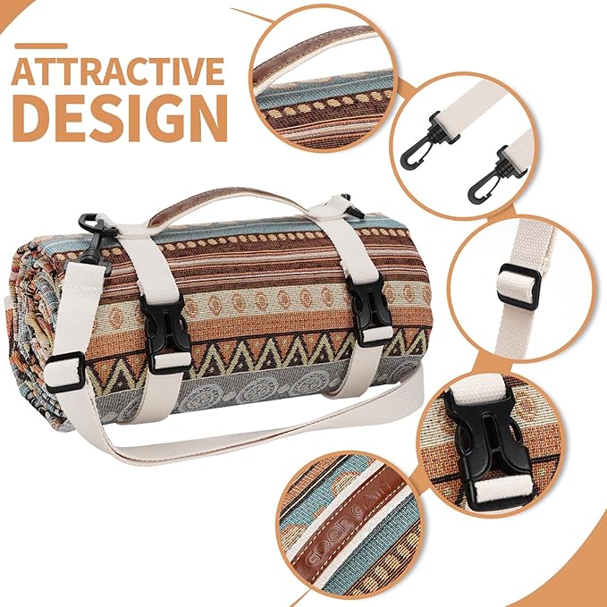Extra Large Waterproof Picnic Blanket | Portable Camping & Beach Mat | Sand Free with Carry Strap | Park Blanket for Grass, Hiking, Travel, Concerts, Indoor (Orange)