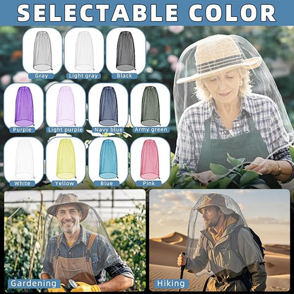 2 Pack Ultra Large Mosquito Net 42x25 Inches Mosquito Head Net Oversized Insect Netting Bug Fits Most Hats for Gardening Hiking Fishing Traveling(Gray+White)