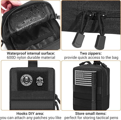 FUNANASUN 2 Pack Molle Pouches Tactical Pouch Small Molle Pouch Compact Water-Resistant EDC Pouch Molle Bag