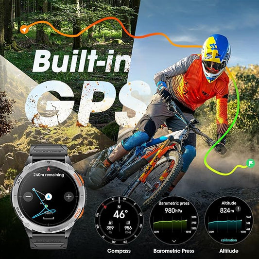 Military Smart Watch for Men with GPS, 1.43" AMOLED Bluetooth Call Smartwatch with LED Flashlight, Rugged Smart Watches for Android iOS, IP68 Waterproof Fitness Tracker with Heart Rate (Black)