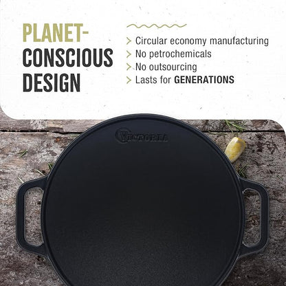 Victoria Round Cast Iron Grill. Double Burner Griddle, with Removable Coil Handles Seasoned with 100% KoBibir Certified Non-GMO Flaxseed Oil, 12.5 Inch, Black