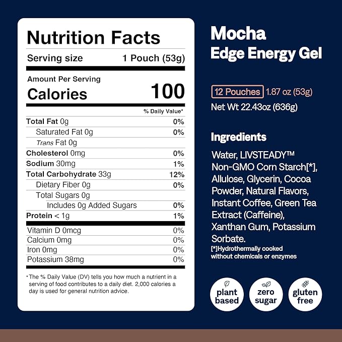 UCAN Edge Energy Gel Shots, Mocha + Caffeine (12, 2 Ounce Packets) for Running, Training, Workouts, Fitness, Cycling, Crossfit | Sugar-Free, Vegan, & Keto Friendly Energy