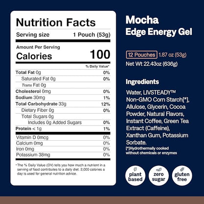 UCAN Edge Energy Gel Shots, Mocha + Caffeine (12, 2 Ounce Packets) for Running, Training, Workouts, Fitness, Cycling, Crossfit | Sugar-Free, Vegan, & Keto Friendly Energy