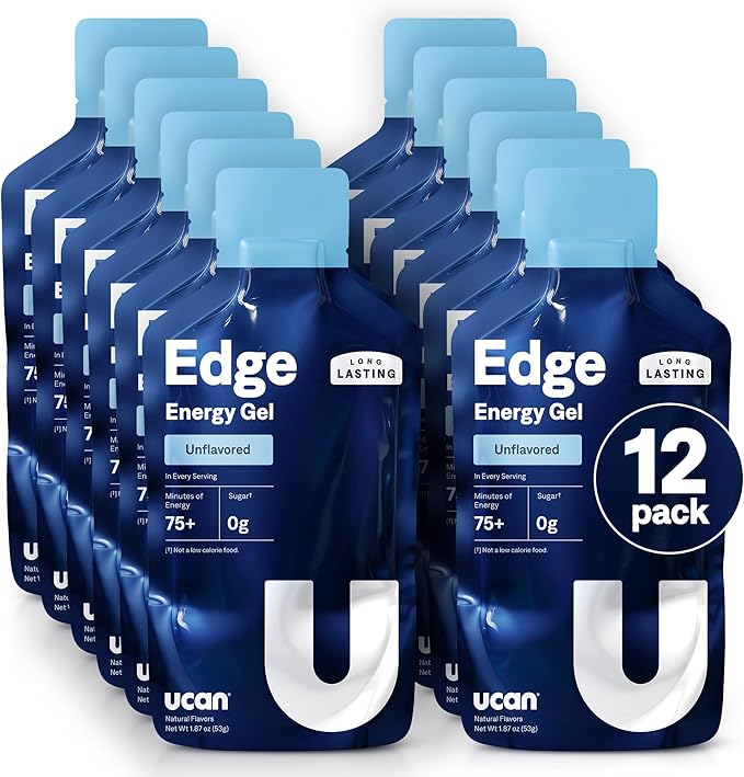 UCAN Edge Energy Gel Shots, Unflavored (12, 2 Ounce Packets) for Running, Training, Workouts, Fitness, Cycling, Crossfit | Sugar-Free, Vegan, & Keto Friendly Energy