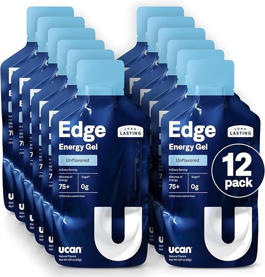 UCAN Edge Energy Gel Shots, Unflavored (12, 2 Ounce Packets) for Running, Training, Workouts, Fitness, Cycling, Crossfit | Sugar-Free, Vegan, & Keto Friendly Energy