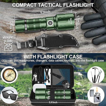 Flashlights High Lumens Rechargeable, 20,000 Lumens Super Bright 1500 Meters Long Range Small Powerful Flashlight, 6 Modes LED Tactical Pocket Waterproof Flash Light for Home Emergency (2, Green)