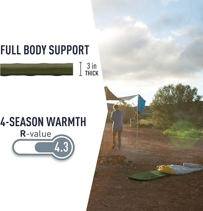 Sea to Summit Camp Plus Self-Inflating Foam Sleeping Mat for Camping, Rectangular - Large (79 x 25 x 3 inches)
