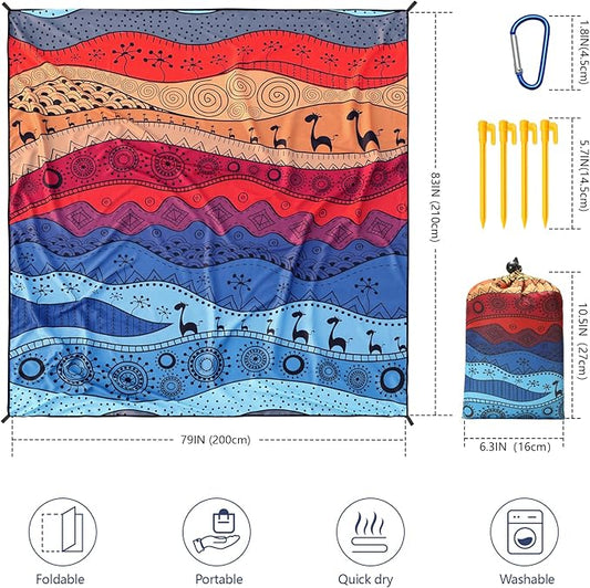 Beach Blanket Waterproof Sandproof Beach Mat 79" X 83" /10'x9'for 2-8 Adults Quick Drying Outdoor Picnic Mat Beach Accessories for Travel, Camping, Hiking