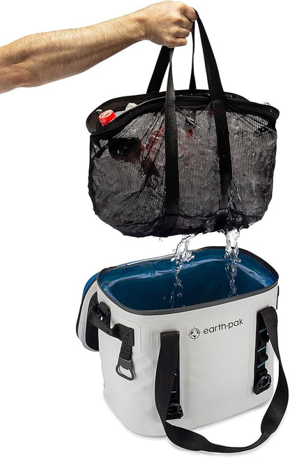 Earth Pak Heavy Duty Waterproof 20-Can Soft Cooler Bag for Camping, Kayaking, Beach Trips - Mesh Bag Insert Included