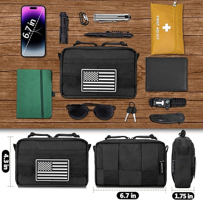 MOZETO Belt Pouches for Men, Water Resistant Small Belt Bag with USA Flag Patch, Pocket Organizer Storage EDC Gear for Work, Travel, Hiking