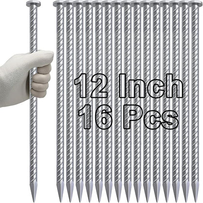 VVOKGO Rebar Stake 12 Inches Long 1/2 Inch Thickness Galvanized Cement Stakes Plant Support Garden Stakes, Metal Anchoring Landscape Spikes for Asphaltl, Caltrops Tire Spikes for Driveway(16Pcs)