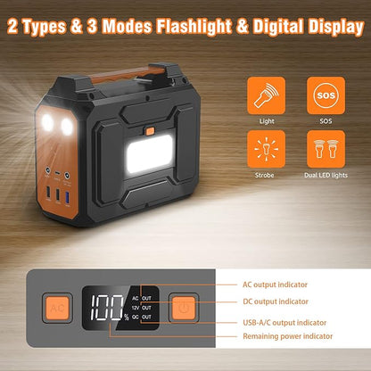 Apowking Portable Power Station Bank 200W Peak(100W Rated),146Wh Solar Powered Power Bank with 2 AC Outlet 110V,39600mAh Power Bank Lithium Battery Pack for Home Outdoor Camping Emergency