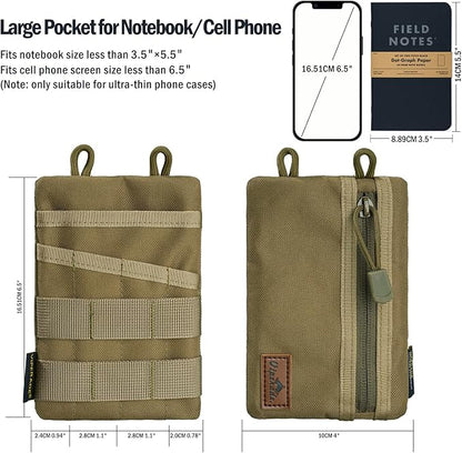 VIPERADE VE4 Tool Pouch, Nylon Pocket Organizer with 2 Pockets and 4 Small Tool Storage EDC Gears, Best Gift to Keep Organized, Hold Your Flashlight/Pocket Knife, Tactical Pen, Notebook