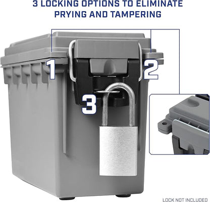 Sheffield 12759 4-Pack Ammo Storage Box, Stackable .30 Cal Field Boxes, Water and Dust Resistant, Lockable Storage Box with Handle, Secures Hunting Gear, Supplies, and Bullets, Made in the USA, Gray