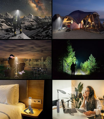 Camping Light Telescopic Camp Lantern Rechargeable 10500mAh Battery Built-in Magnetic Camp Lamp for Emergency, Camping, Hiking (Gray)