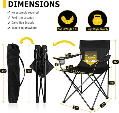 Joyfair Portable Camping Chair, Outdoor Lawn Folding Chairs for Adults, Heavy Duty Large Foldable Chairs for Beach, Fishing, Tailgating Outdoor Sport, 2 Cup Holders & Carry Bag