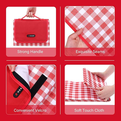 Outdoor Picnic Blanket 80"X80" Picnic Mat Extra Large Camping Blanket Beach Blanket Foldable Waterproof Sand Mat Hiking Travel Family Concerts(Red)