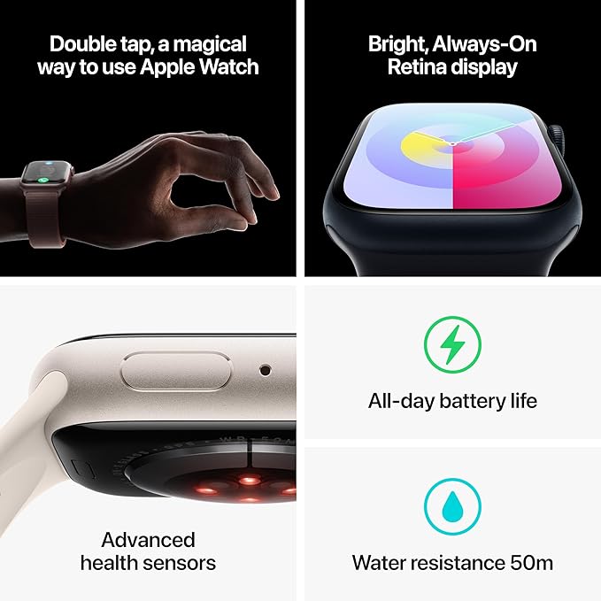 Apple Watch Series 9 [GPS, 41mm] Silver Aluminum Case with Storm Blue Sport Band, S/M (Renewed)