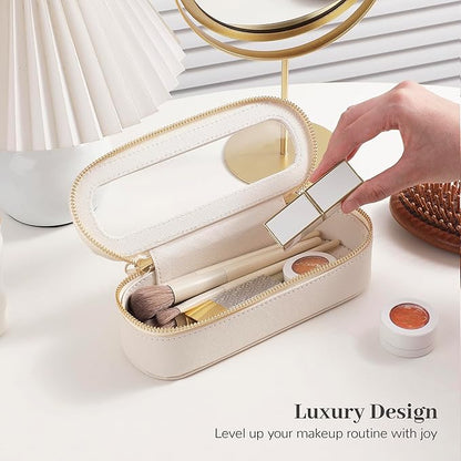 Aveniee Slim Clear Makeup Brush Bag, Small Cosmetic Brush Holder, Mini Travel Toiletry Case for Women, Thin Make up Organizer with Dual Zipper for Travel Essentials - White