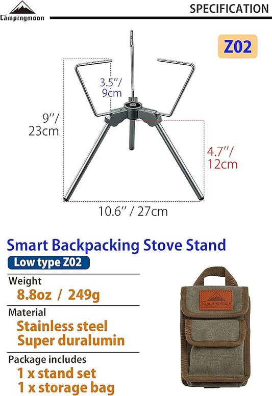 CAMPINGMOON Smart Backpacking Stove Stand with Upper Support Trivet Z01 (Low type stand Z02)