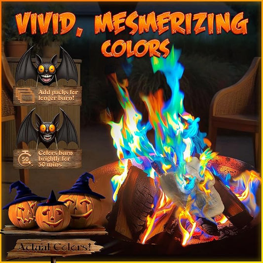 MEKER Fire Color Changing Packets - Fire Pit, Campfires, Outdoor Fireplaces, Bonfire - Fire Colorful Changing Fire - Perfect Fire Camping Accessories for Kids & Adults (24 Pack)