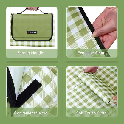Picnic Blanket Outdoor Extra Large Picnic Mat 80"X60" Camping Blanket Beach Blanket Foldable Waterproof Sand Mat Hiking Travel Family Concerts(Green)