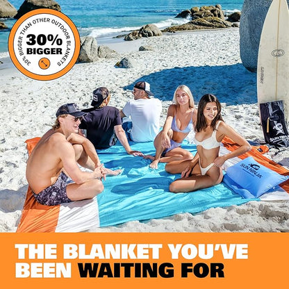 SUN NINJA Sand-Free Beach Blanket - 10ft X 9ft Lightweight Outdoor Blanket with Storage, Bottle Opener, Carabiner, Shoulder Strap, Corner Sand Pockets & 4 Stakes