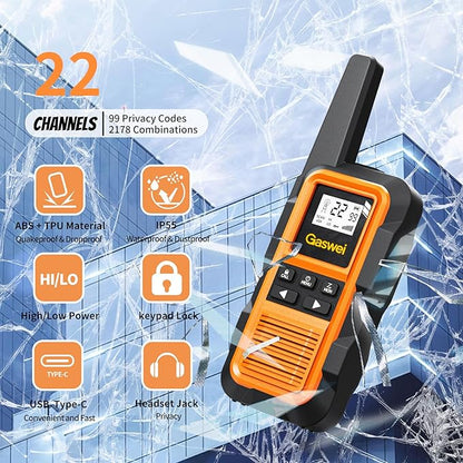 G2pro Walkie Talkies Long Range for Adults, Waterproof, Shock Resistant & Rechargeable Two-Way Radio with VOX 2 Pack(Orange)