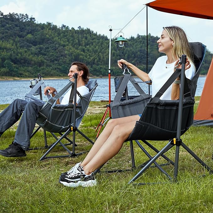 TIMBER RIDGE Hammock Camping Chair with Adjustable Backrest, Heavy Duty Folding Hammock Chair Supports 300lbs, Portable Hammock Chair for Camping, Travelling and Patio, Blue 2 Pack
