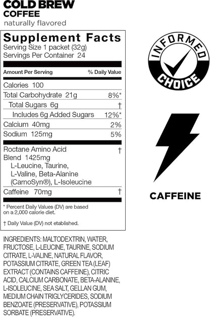 GU Energy Roctane Ultra Endurance Energy Gel, Vegan, Gluten-Free, Kosher, and Dairy-Free On-The-Go Sports Nutrition for Running, Biking, Hiking or Skiing, Cold Brew 2X Caffeine (24 Packets)