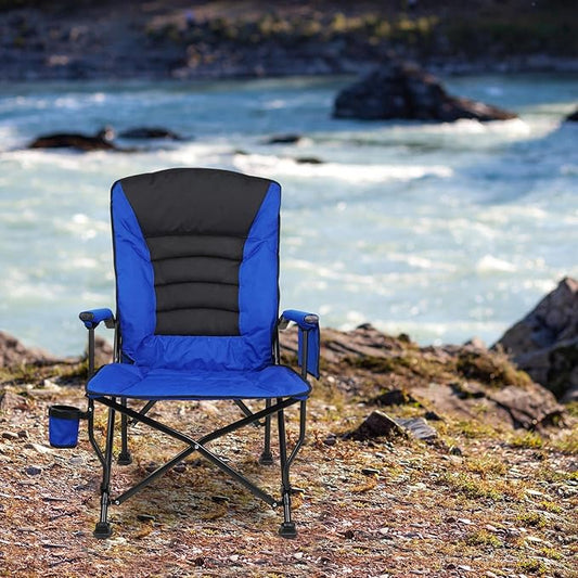 Outdoor Folding Camping Chair Heavy Duty Movable High Back Collapsible Padded Chair with Storage Bag for Outside Camping Activities, Blue