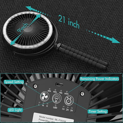 COMLIFE 10000mAh Rechargeable Camping Fan, 8-inch Battery Operated Tent Fan with Camping Light, Portable Fan with Flexible Tripod, Clip on Fan for Golf Cart, Grow Tent, Bunk Bed