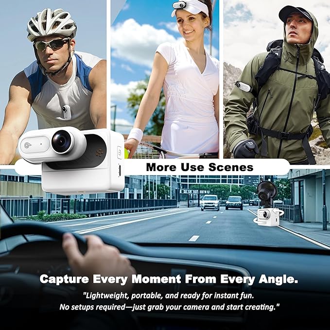 Mini Body Camera Action Cam with Auido & Video Recording - 64G IPX7 Waterproof Thumb Size Hands Free Body Worn Cameras - Wearable Portable Camcorder for Work Travel Pet Walk Vlog(White)