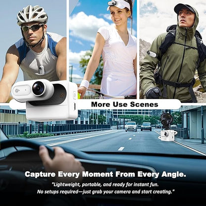 Mini Body Camera Action Cam with Auido & Video Recording - 64G IPX7 Waterproof Thumb Size Hands Free Body Worn Cameras - Wearable Portable Camcorder for Work Travel Pet Walk Vlog(White)